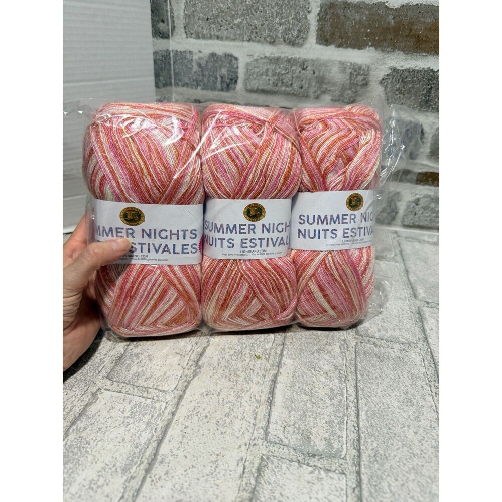 Lot Of 3 Lion Brand Summer Nights Yarn 7 Oz, 875 Yds, #1, Tropical Punch